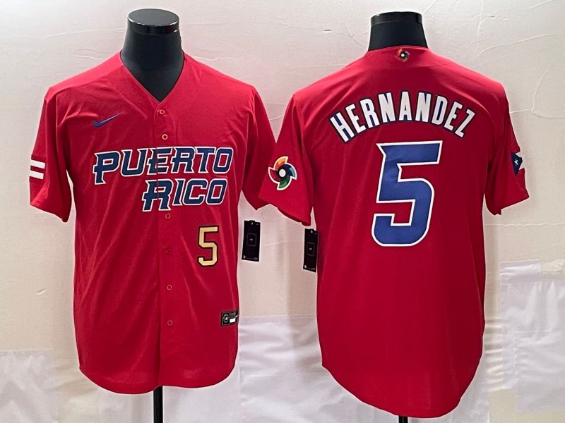 Men 2023 World Cub Puerto Rico #5 Hernandez Red Nike MLB Jersey2->more jerseys->MLB Jersey